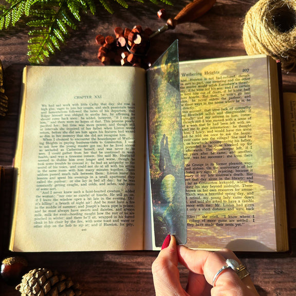 Marque-page transparent effet vitrail représentant Aragorn et Arwen, Seigneur des Anneaux
