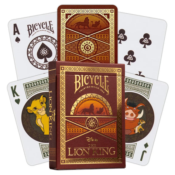Jeu de cartes Bicycle Disney Le Roi Lion édition dorée avec Simba, Timon et Pumbaa