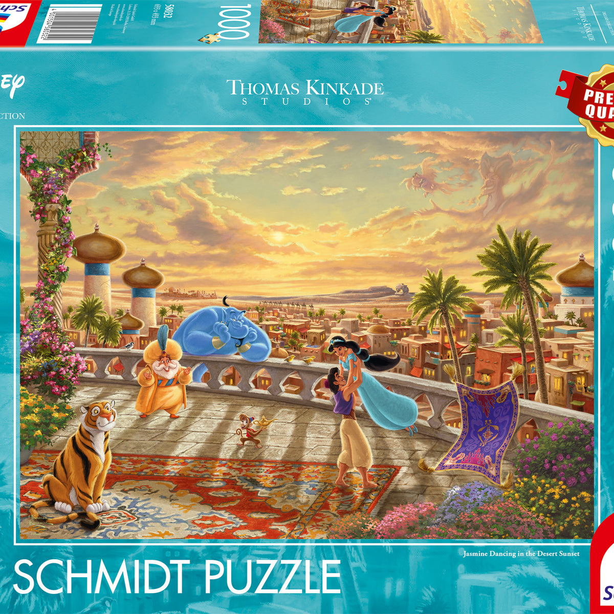 Puzzle Disney 1000 pièces Thomas Kinkade, Jasmine dansant sur la terrasse du palais d'Agrabah au couchant