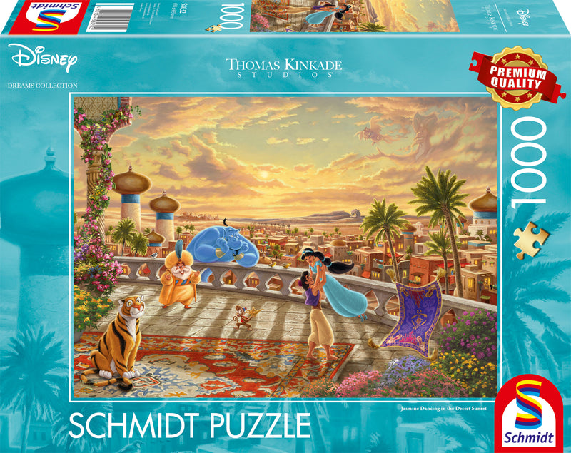 Puzzle Disney 1000 pièces Thomas Kinkade, Jasmine dansant sur la terrasse du palais d'Agrabah au couchant