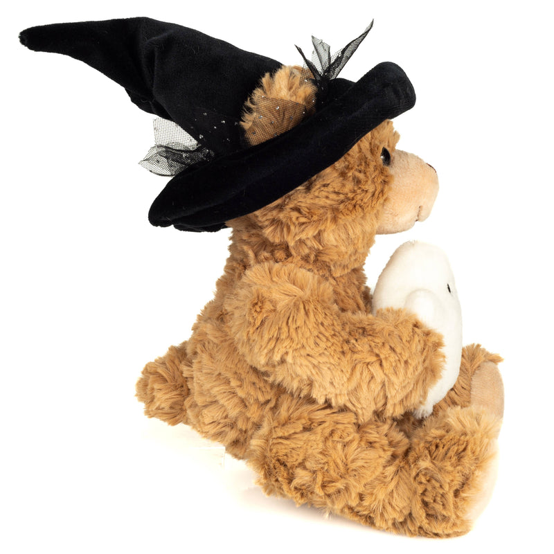 Peluche Teddy Hermann ours brun clair 20 cm avec chapeau de sorcière et petit fantôme souriant