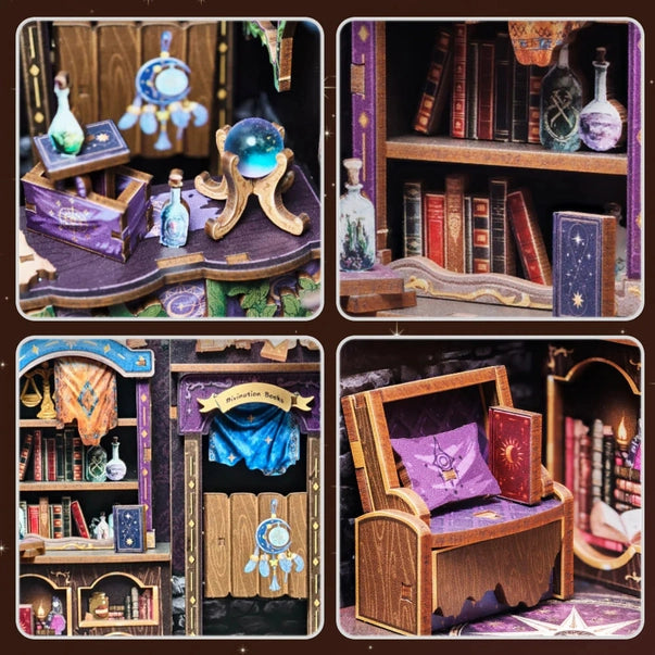 Book nook Librairie d'Astrologie, kit 155 pièces avec LED, boutique ésotérique miniature