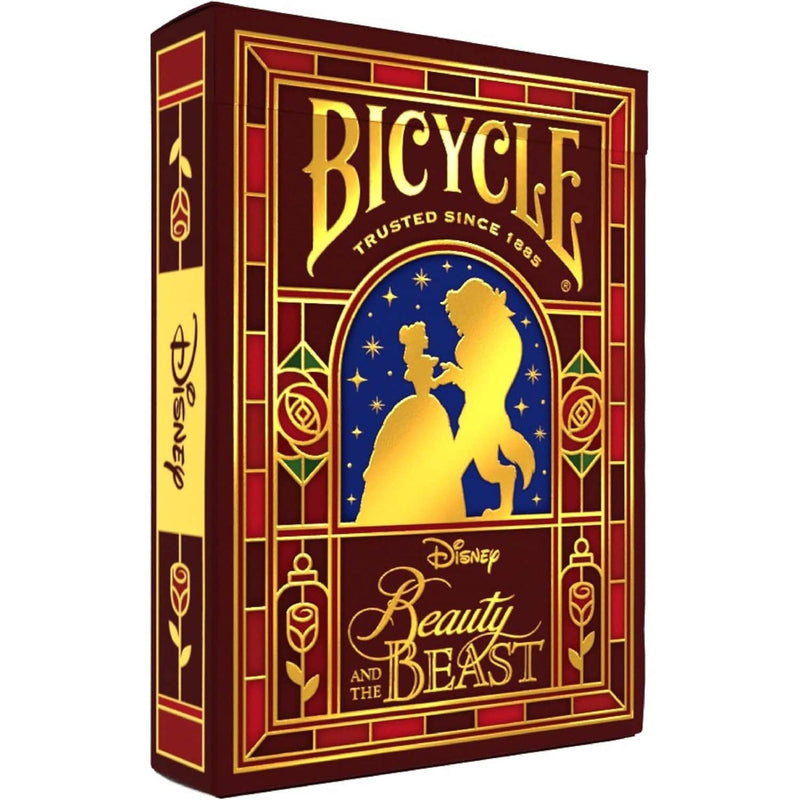 Jeu de cartes Bicycle Disney La Belle et la Bête, étui bordeaux et or, rose enchantée