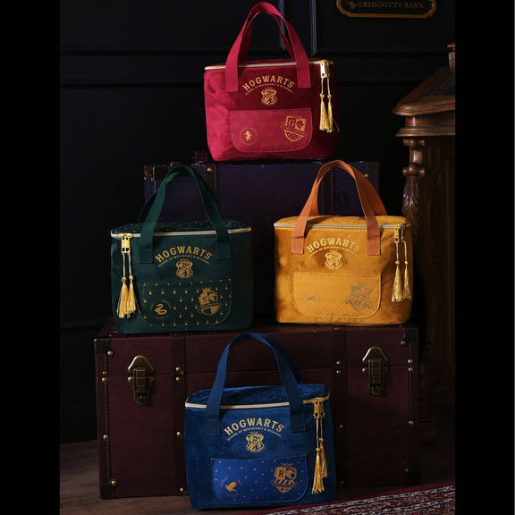 Sac à lunch isotherme Harry Potter Serpentard en velours vert foncé avec blason serpent doré