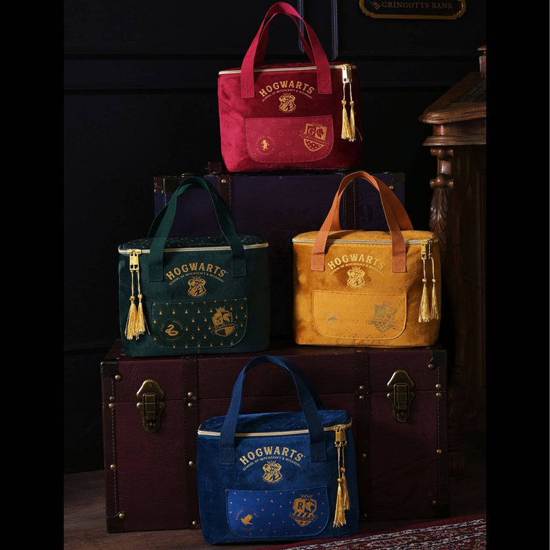 Sac à lunch isotherme Harry Potter Serpentard en velours vert foncé avec blason serpent doré
