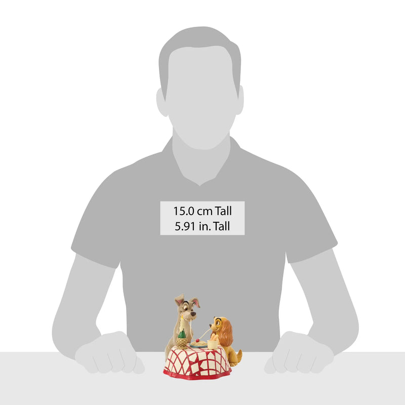 Figurine Disney Traditions Jim Shore, Belle et le Clochard partageant le dîner spaghetti