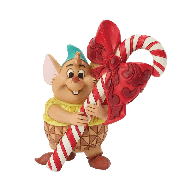 Figurine Disney Traditions Jim Shore, Gus de Cendrillon tenant un sucre d'orge de Noël