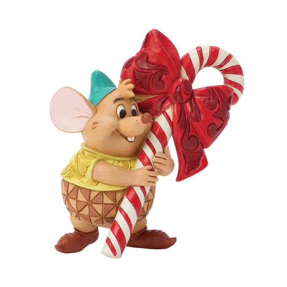 Figurine Disney Traditions Jim Shore, Gus de Cendrillon tenant un sucre d'orge de Noël