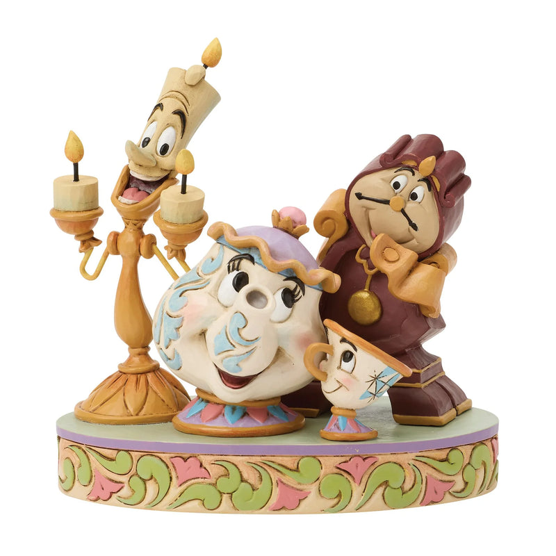 Figurine Disney Traditions Jim Shore, Lumière, Mme Samovar, Zip et Big Ben de La Belle et la Bête