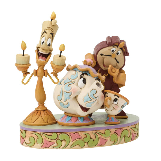 Figurine Disney Traditions Jim Shore, Lumière, Mme Samovar, Zip et Big Ben de La Belle et la Bête