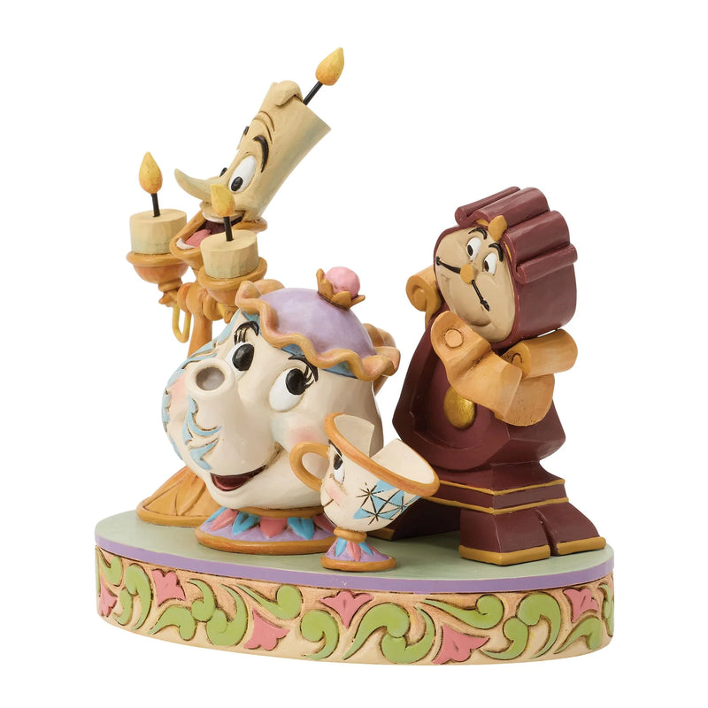 Figurine Disney Traditions Jim Shore, Lumière, Mme Samovar, Zip et Big Ben de La Belle et la Bête