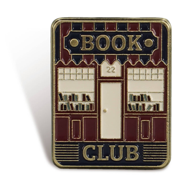 Pin's émaillé Book Club au design rétro de devanture de librairie, badge pour amateurs de lecture