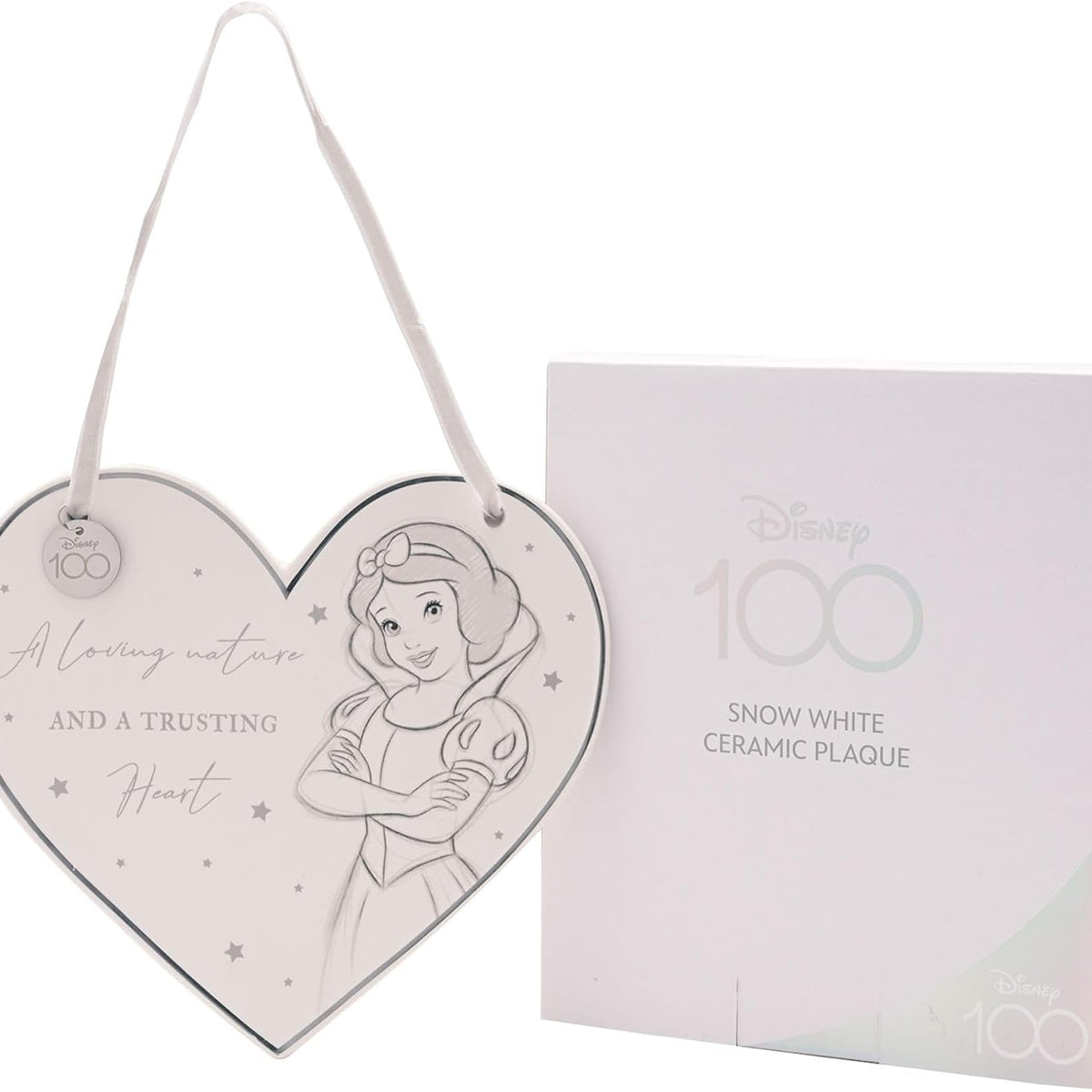 Plaque murale en céramique en forme de cœur Disney 100 ans avec Blanche-Neige et sa citation