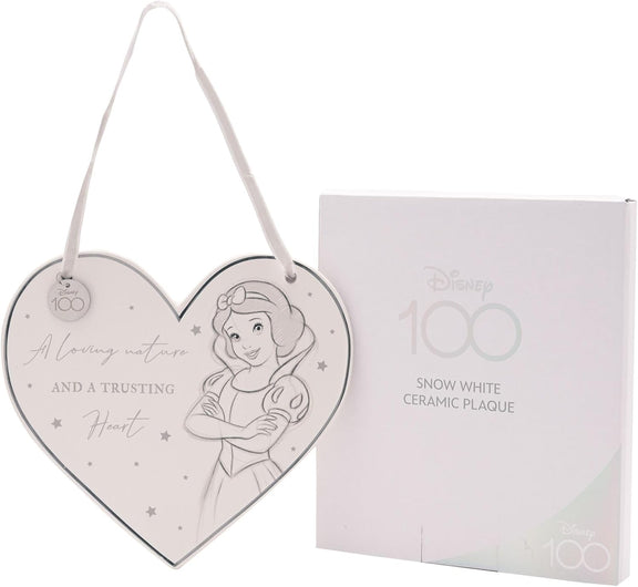 Plaque murale en céramique en forme de cœur Disney 100 ans avec Blanche-Neige et sa citation