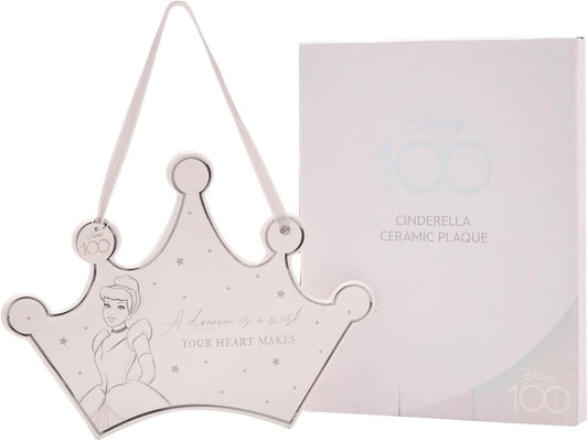 Plaque murale en céramique en forme de couronne Disney 100 ans avec Cendrillon et sa citation