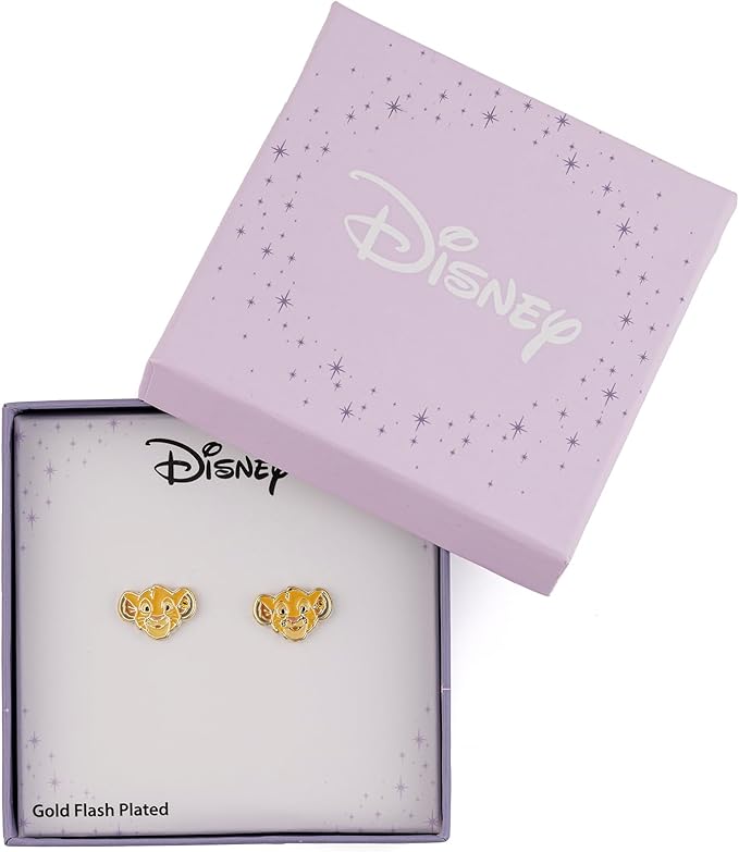 Boucles d'oreilles Disney Simba en plaqué or, visage du lionceau du Roi Lion, 9 mm