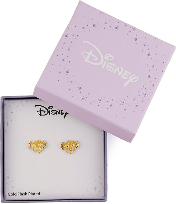Boucles d'oreilles Disney Simba en plaqué or, visage du lionceau du Roi Lion, 9 mm