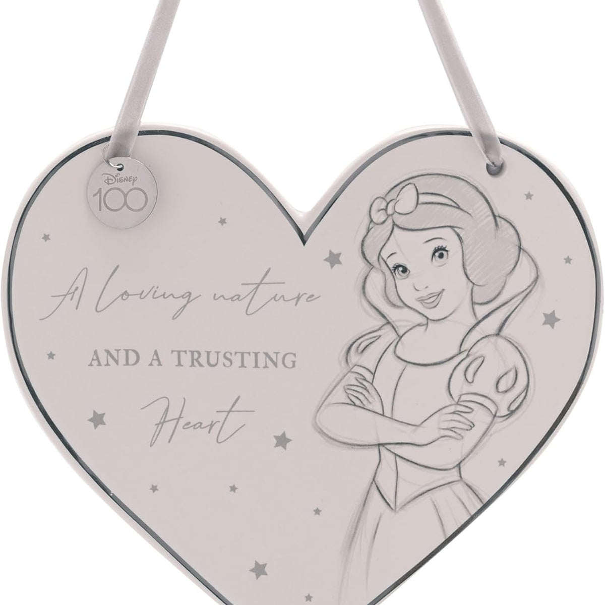 Plaque murale en céramique en forme de cœur Disney 100 ans avec Blanche-Neige et sa citation