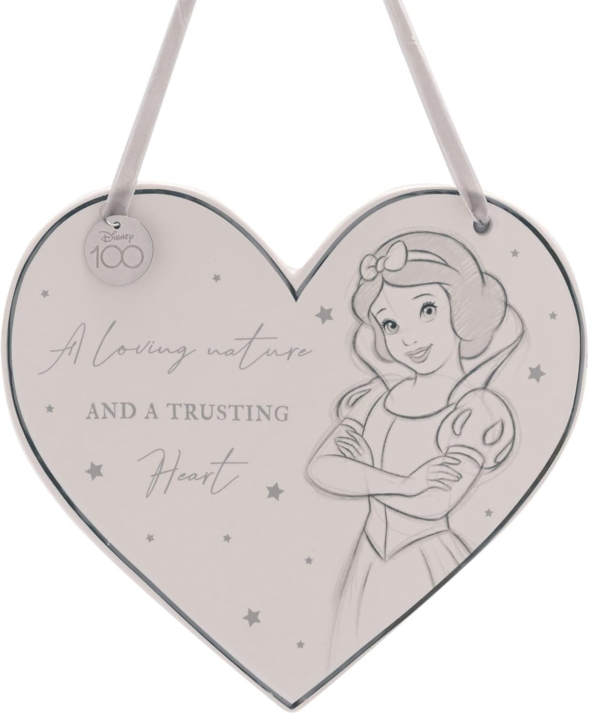 Plaque murale en céramique en forme de cœur Disney 100 ans avec Blanche-Neige et sa citation