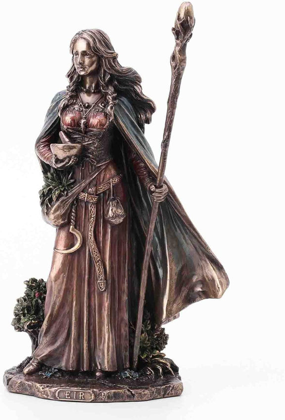 Statue Valkyrie Eir Veronese Design, déesse nordique debout en robe longue sculptée