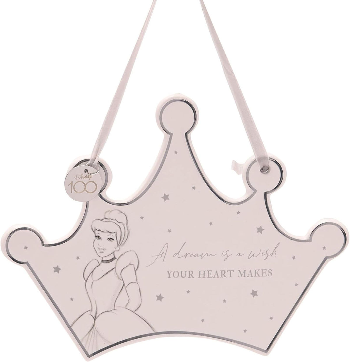 Plaque murale en céramique en forme de couronne Disney 100 ans avec Cendrillon et sa citation