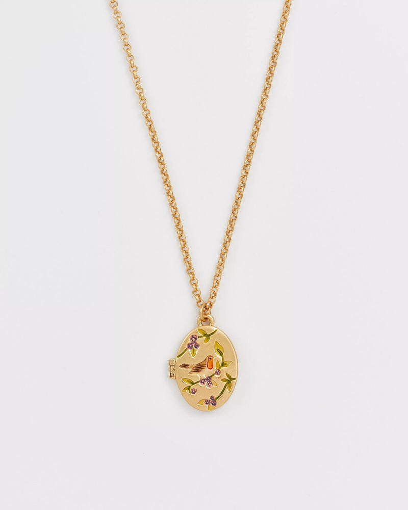 Collier Médaillon Rouge gorge & Mûre – Plaqué or - Fable England