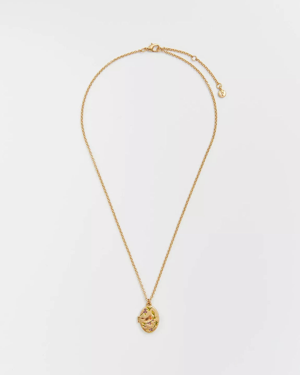 Collier Médaillon Rouge gorge & Mûre – Plaqué or - Fable England