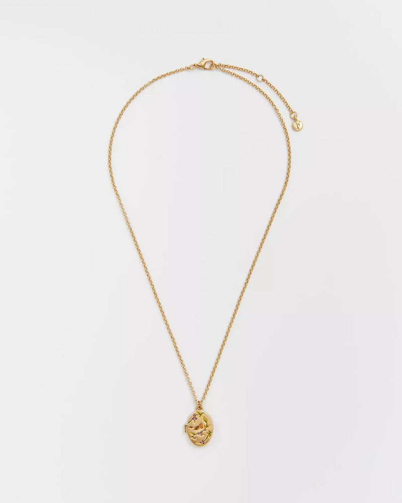 Collier Médaillon Rouge gorge & Mûre – Plaqué or - Fable England