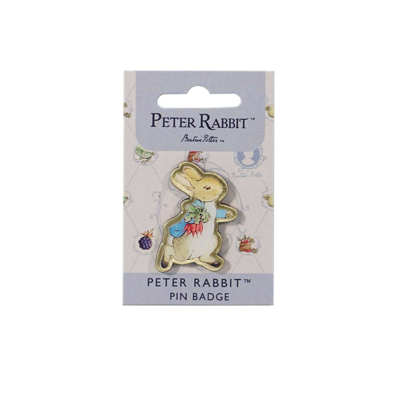Pin's officiel Peter Rabbit tenant ses légumes, illustration Beatrix Potter, 4 cm