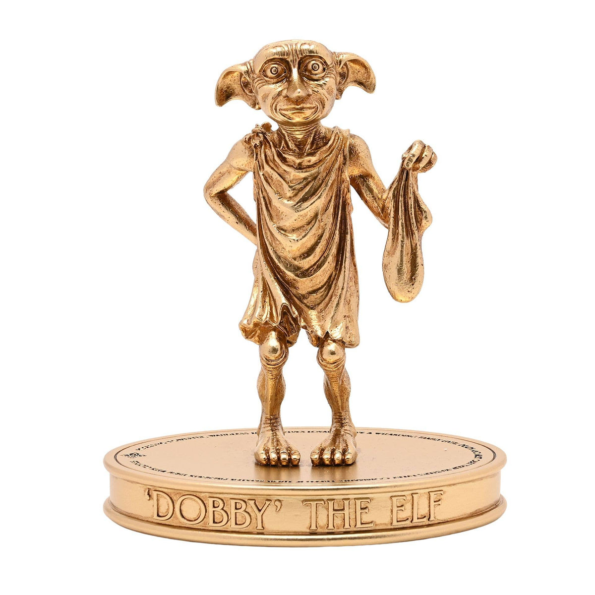 Figurine Harry Potter de Dobby tenant sa chaussette, finition dorée