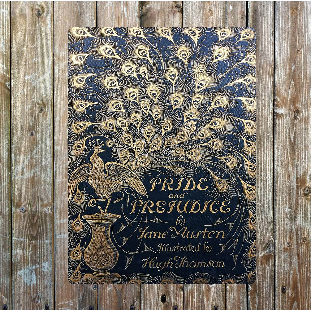 Plaque murale vintage en aluminium imprimé Pride and Prejudice de Jane Austen, style rétro