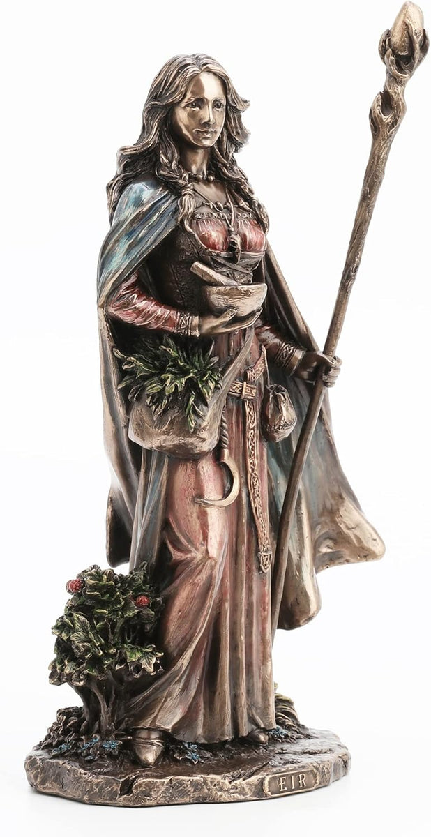 Statue Valkyrie Eir Veronese Design, déesse nordique debout en robe longue sculptée