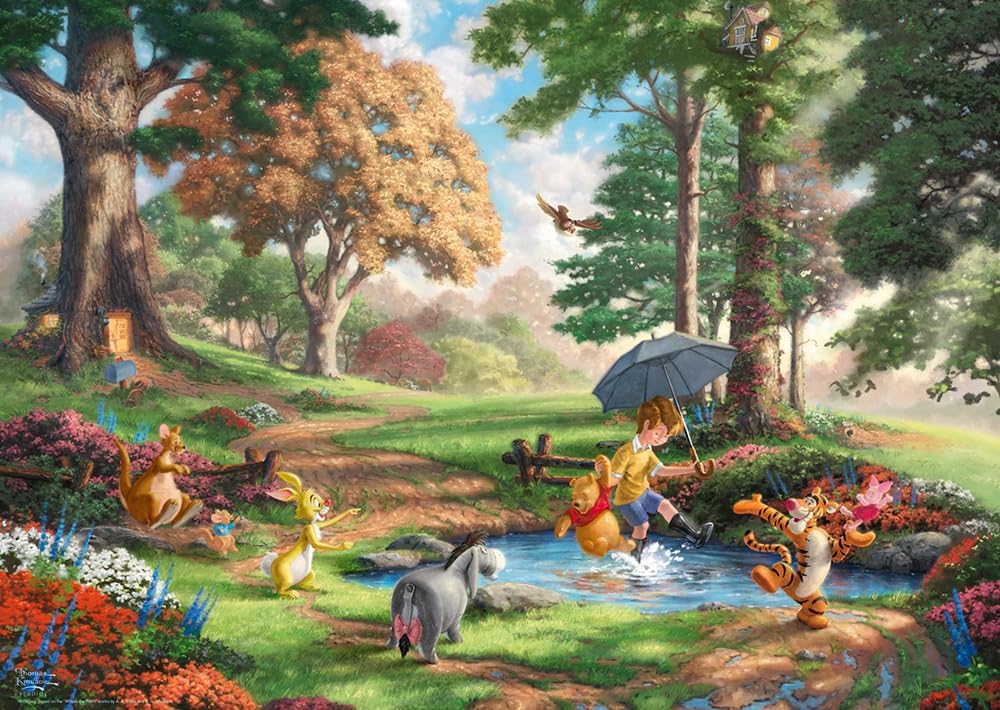 Puzzle Disney 1000 pièces Thomas Kinkade, Winnie l'Ourson et ses amis dans la Forêt des Rêves Bleus