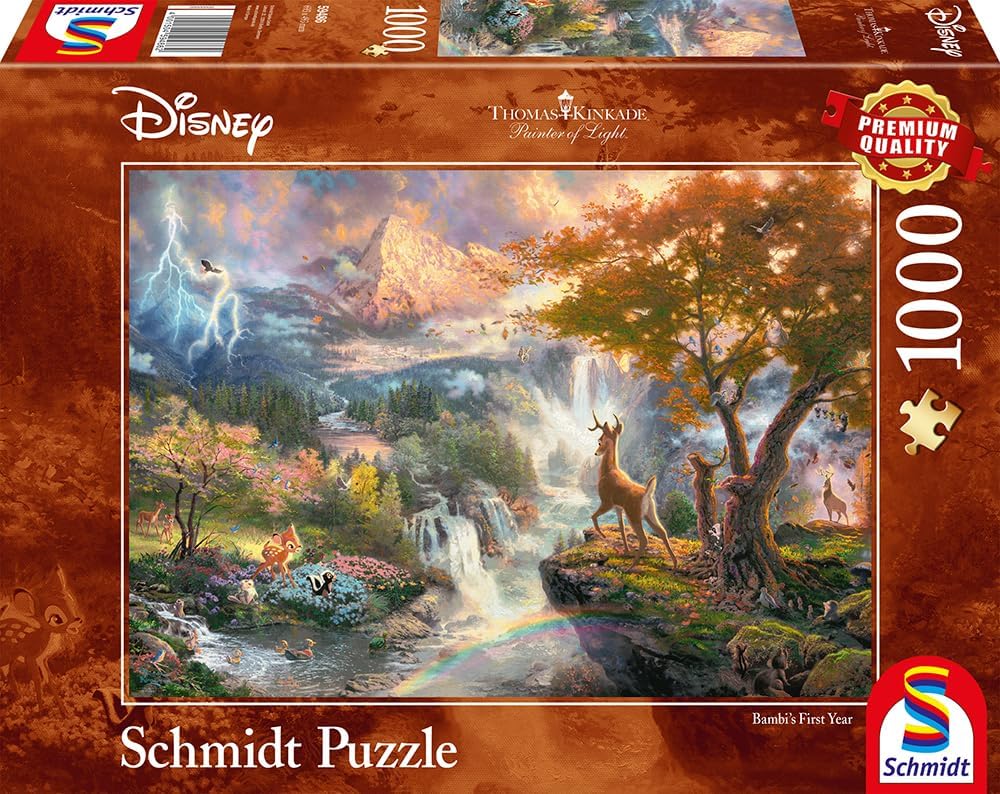 Puzzle Disney 1000 pièces Thomas Kinkade, Bambi et ses amis dans une forêt lumineuse aux couleurs des saisons