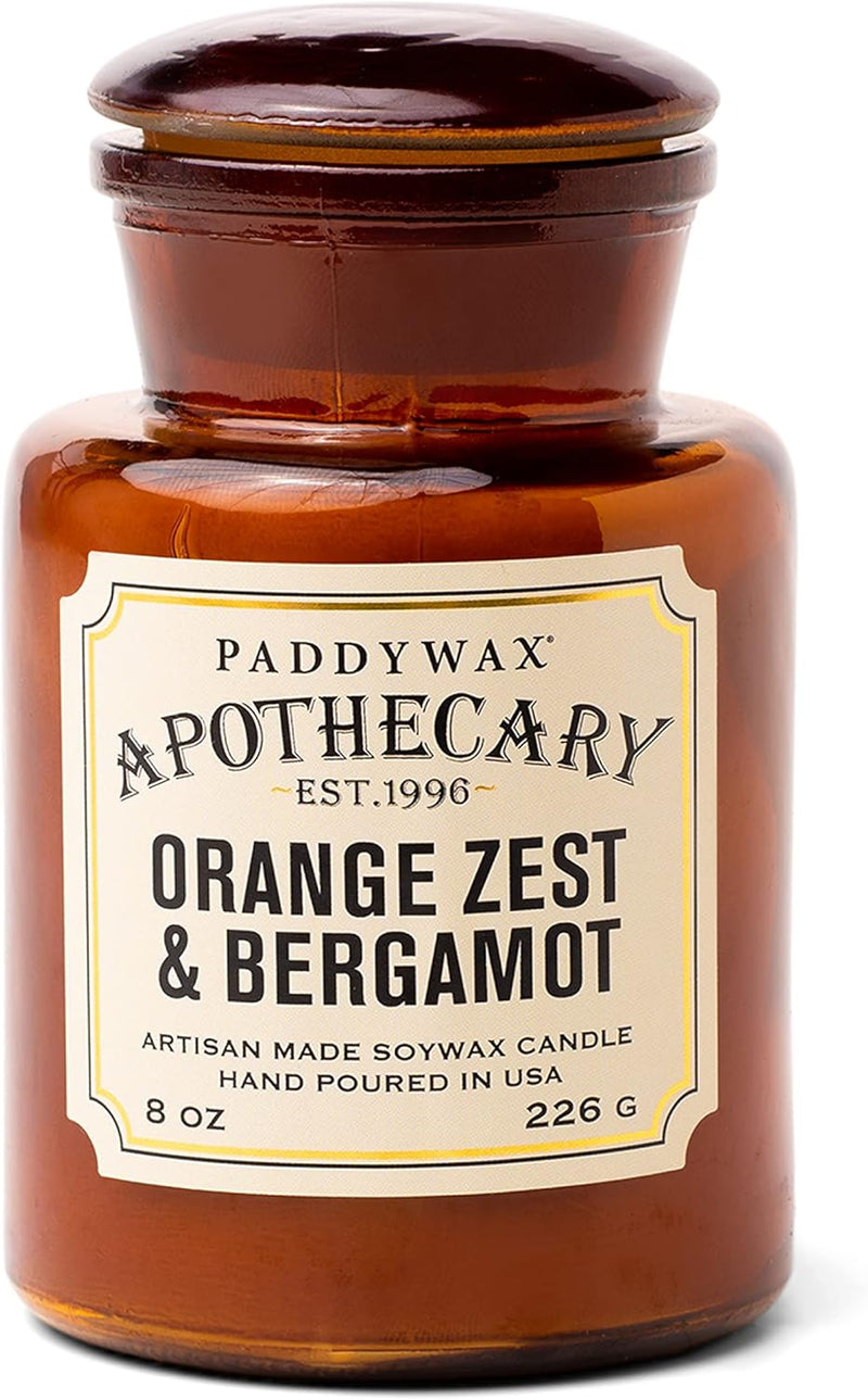 Bougie apothicaire Zeste d'Orange & Bergamote en cire de soja, pot en verre ambré vintage 226 g