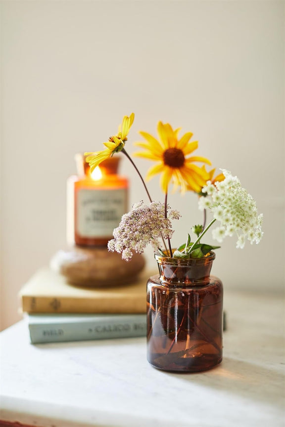 Bougie apothicaire Persimmon & Chestnut en cire de soja dans un pot en verre ambré vintage 226 g