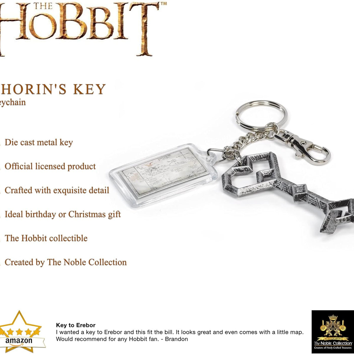 Porte-clés Noble Collection clé de Thorin en métal et carte de Thrór, Le Hobbit
