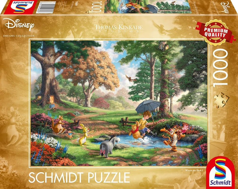 Puzzle Disney 1000 pièces Thomas Kinkade, Winnie l'Ourson et ses amis dans la Forêt des Rêves Bleus