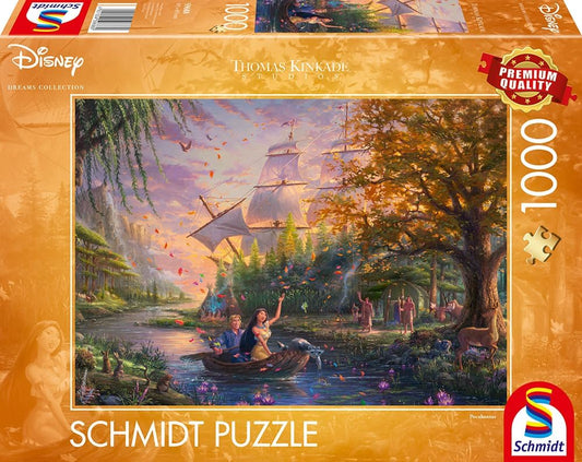 Puzzle Disney 1000 pièces Thomas Kinkade, Pocahontas et John Smith en canoë sur la rivière en automne