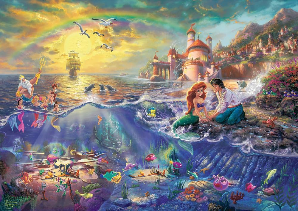 Puzzle Disney 1000 pièces Thomas Kinkade, Ariel, Eric, Sébastien et Polochon sous l'océan