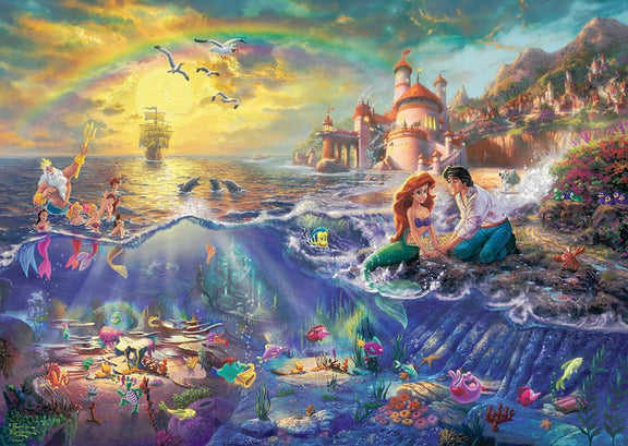 Puzzle Disney 1000 pièces Thomas Kinkade, Ariel, Eric, Sébastien et Polochon sous l'océan
