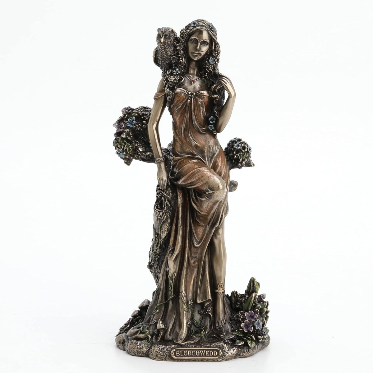 Figurine Blodeuwedd Veronese Design 21,3 cm, déesse celtique fleurie avec chouette