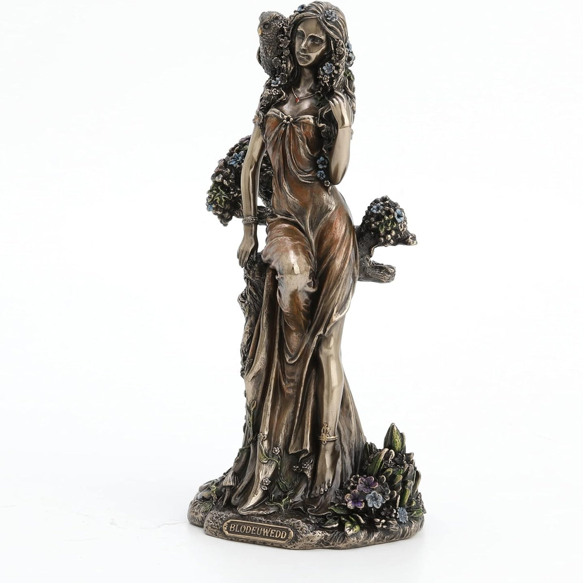 Figurine Blodeuwedd Veronese Design 21,3 cm, déesse celtique fleurie avec chouette