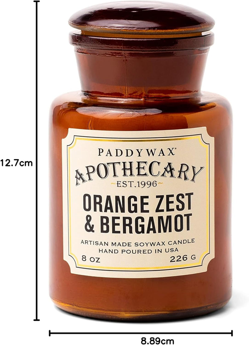Bougie apothicaire Zeste d'Orange & Bergamote en cire de soja, pot en verre ambré vintage 226 g