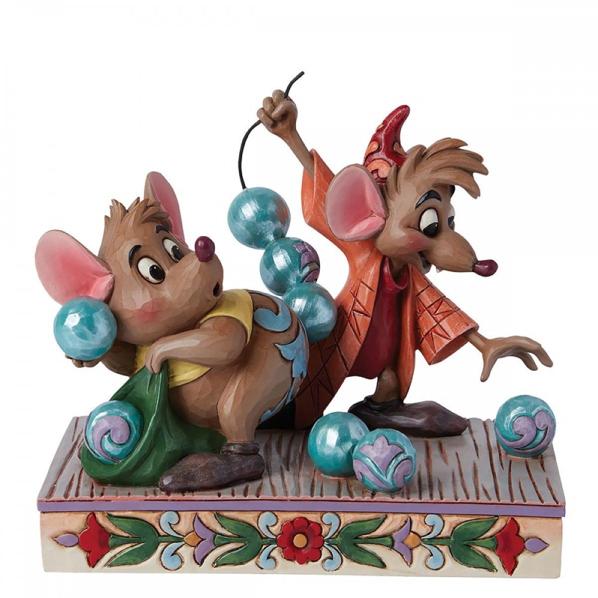 Figurine Disney Traditions Jim Shore, souris Gus et Jaq de Cendrillon avec collier de perles turquoise