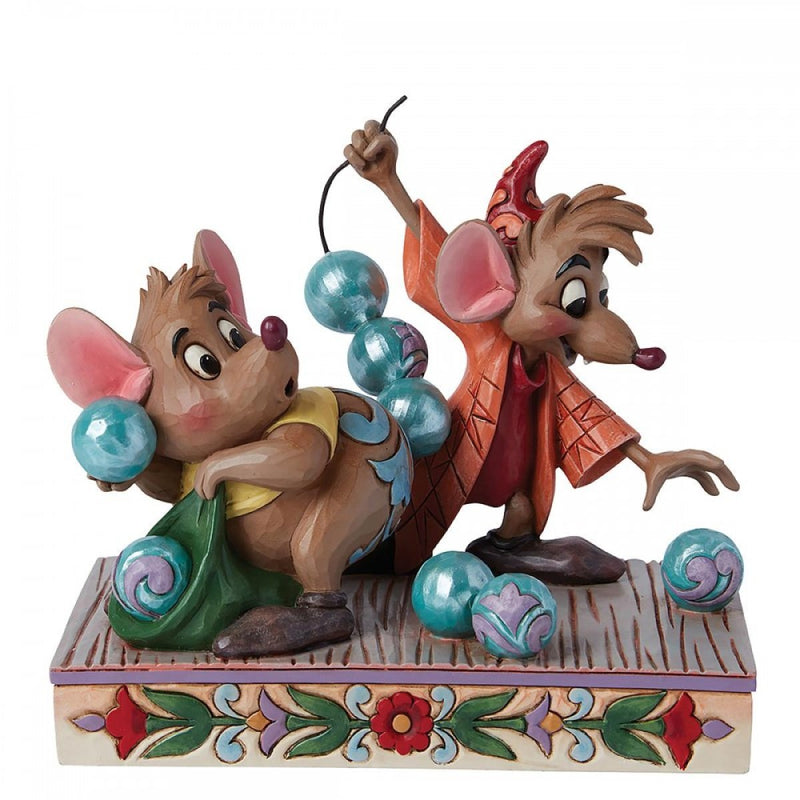 Figurine Disney Traditions Jim Shore, souris Gus et Jaq de Cendrillon avec collier de perles turquoise