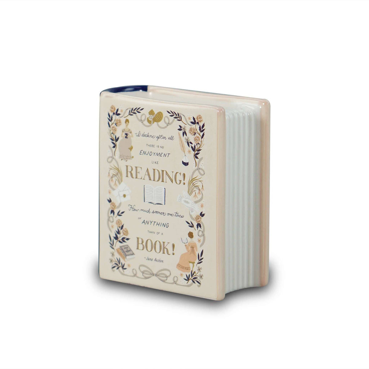 Petit vase en céramique crème en forme de livre Orgueil et Préjugés, 10 cm