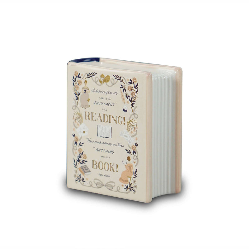 Petit vase en céramique crème en forme de livre Orgueil et Préjugés, 10 cm