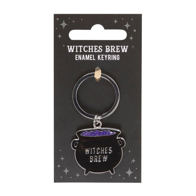 Porte-clés chaudron Witches Brew en métal émaillé noir avec potion violette pailletée