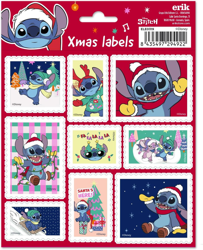 Lot de 18 étiquettes stickers Disney Stitch de Noël en tenues festives pour paquets cadeaux